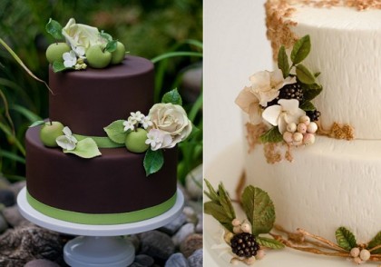 autumn-wedding-cake-with-apple-blossoms-and-roses-by-Erica-OBrien-left-blackberry-wedding-cake-by-Maggie-Austin-right-420x294